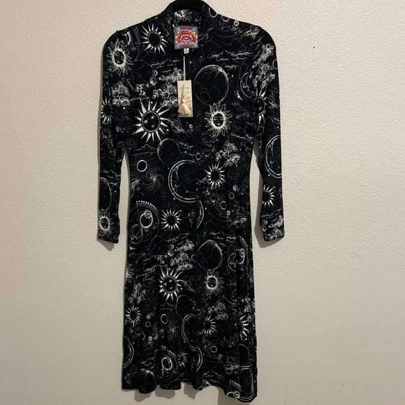Johnny Was THE JANIE FAVORITE SEAMED MOCK NECK DRESS Celestial Moon Sun - Picture 2 of 6